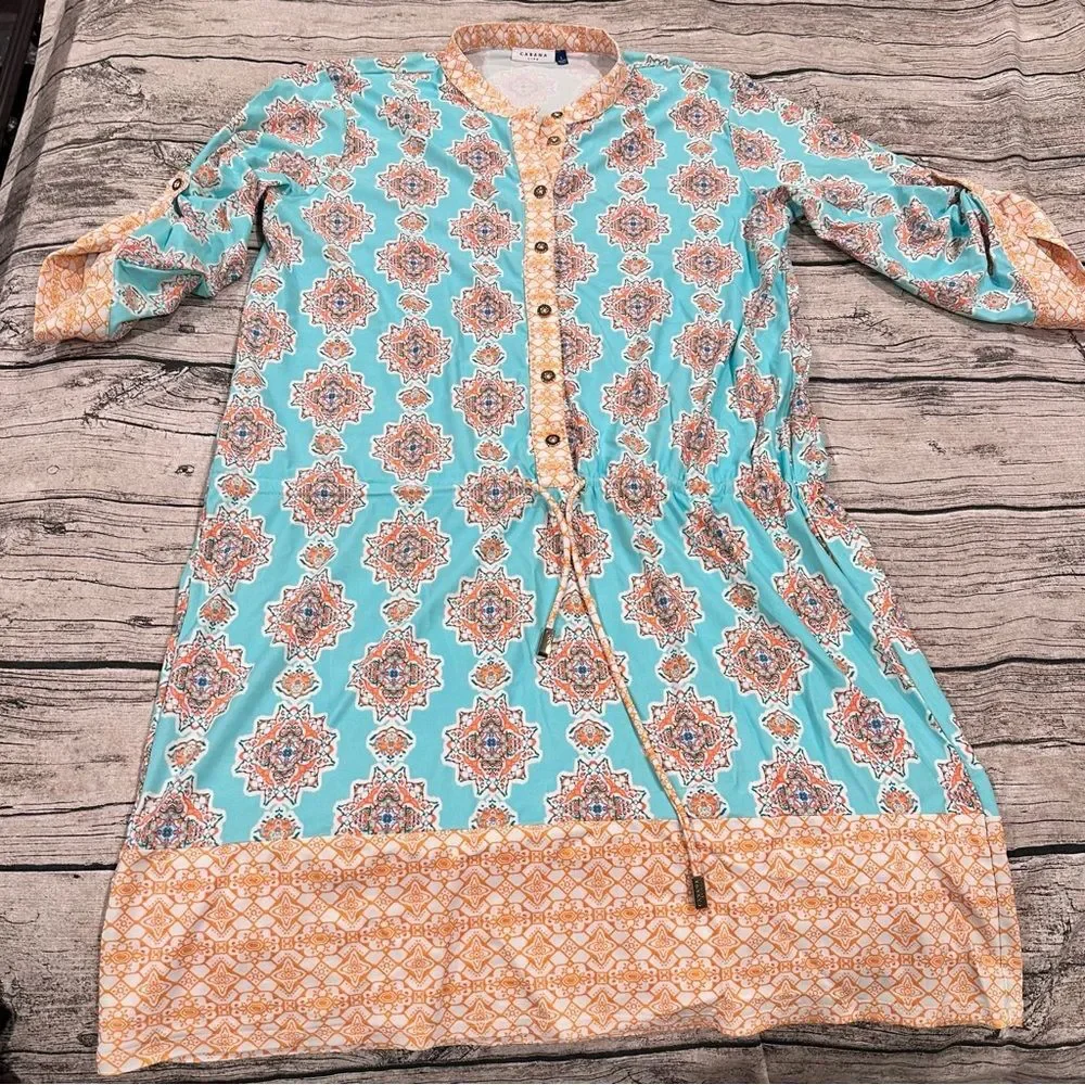 Cabana Life Blue and Orange Tunic / Dress / Cover Up, Swim Material; Size Large